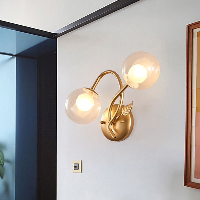 BowLift | Double Globe Opal Glass Wall Light Modern 2-Bulb Coffeehouse Wall Light in Black/Gold