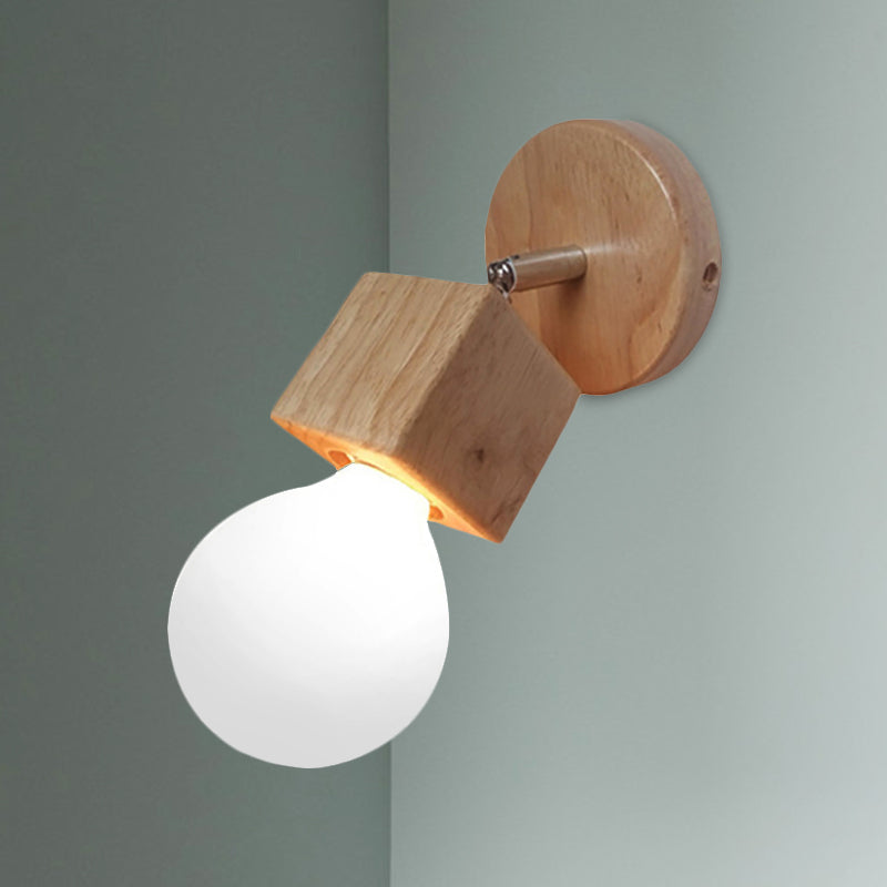 BowLift | Black/White 1 Head Wall Lamp Sconces Industrial Style Wooden Square Wall Mount Light with Circular Wall Plate