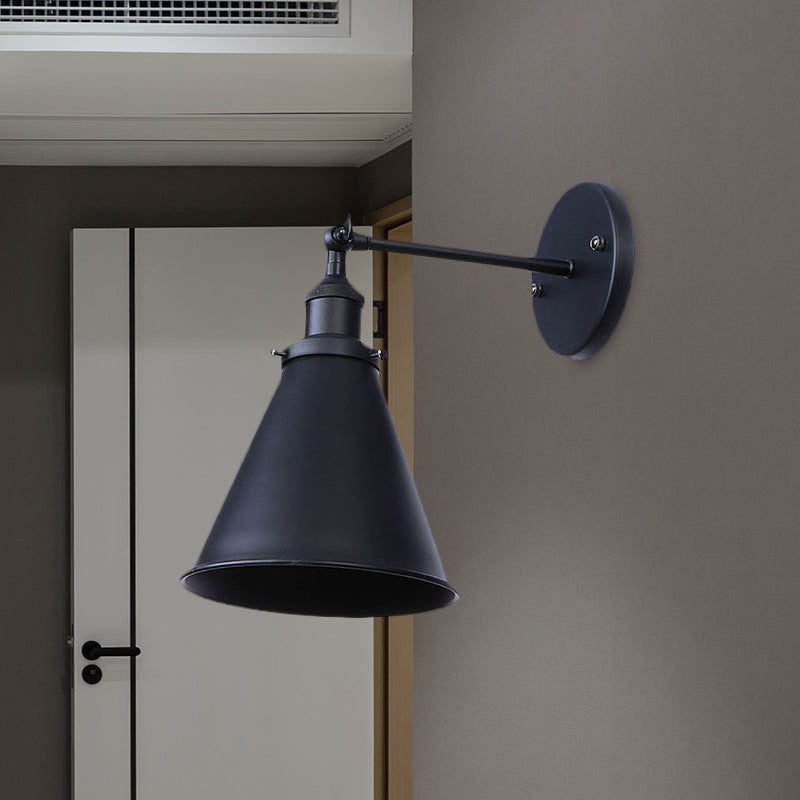 BowLift | Black/Rust 1 Head Wall Lamp Farmhouse Style Wrought Iron Conical Adjustable Wall Light Fixture for Outdoor
