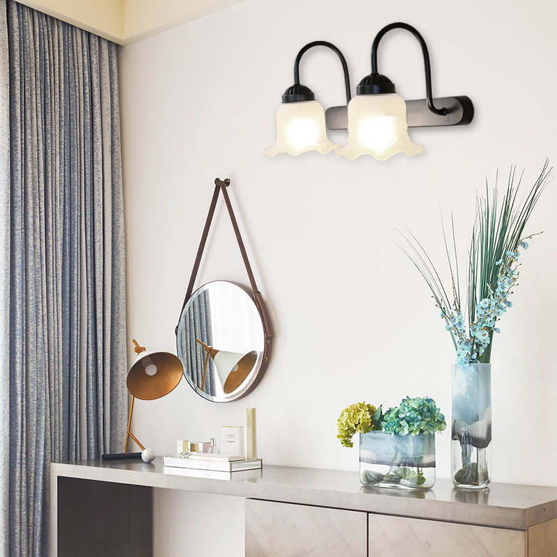 BowLift | White glass black wall lamp fixture with wavy 2-light industrial lamp fitting for the living room
