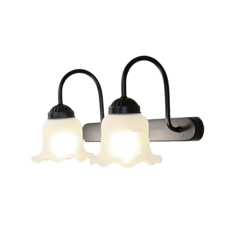 BowLift | White glass black wall lamp fixture with wavy 2-light industrial lamp fitting for the living room