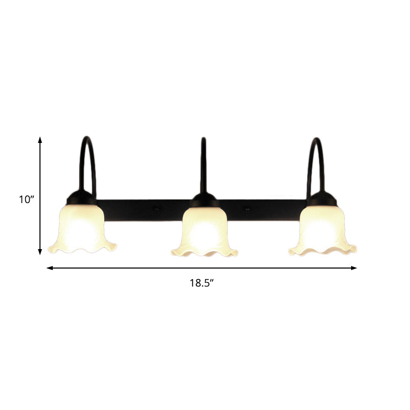 BowLift | 3-bulb wall lamp with flared shade opal glass industrial living room wall lighting in black