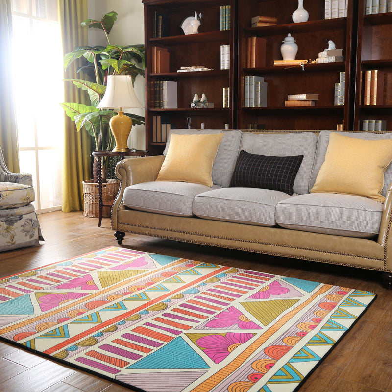 BowLift | Colorful Geometric Southwest Rug Polyester Carpet with Flowers Non-Slip Backing Power Loom Indoor Rug