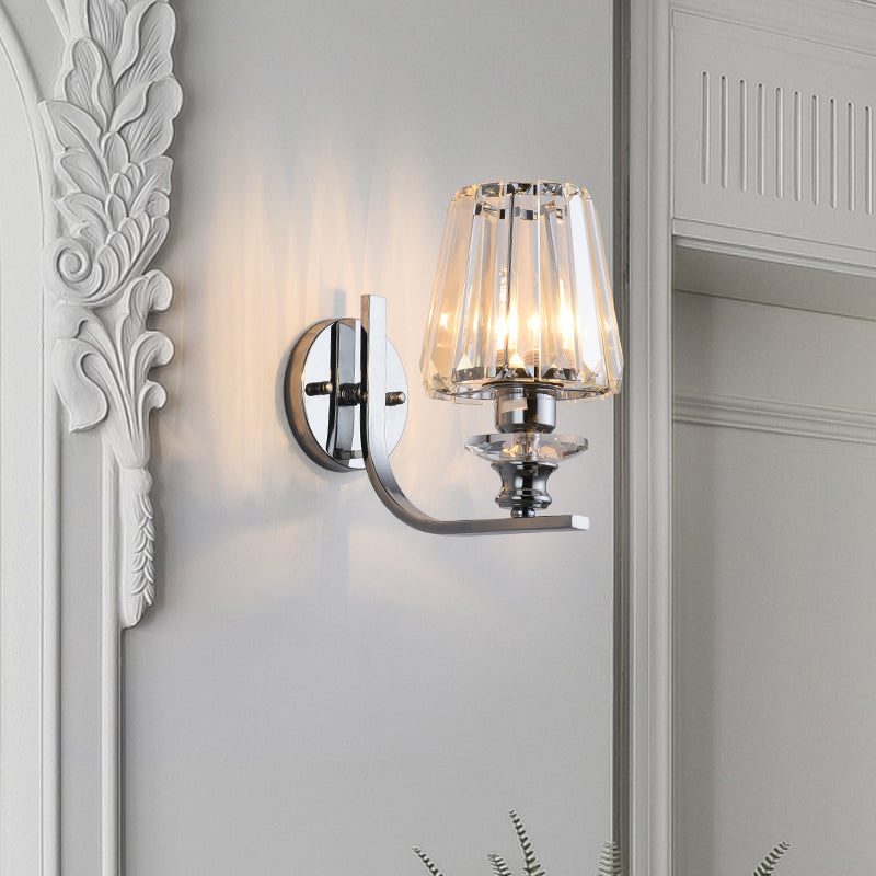 BowLift | 1 Light Bulb Wall Mount Lamp Modern Living Room Wall Light with Cone/Cylinder Crystal Shade in Chrome