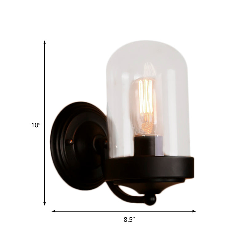 BowLift | Capsule Wall Mounted Lighting 1/2 Light Bulb Industrial Black Clear Glass Lighting for Portico