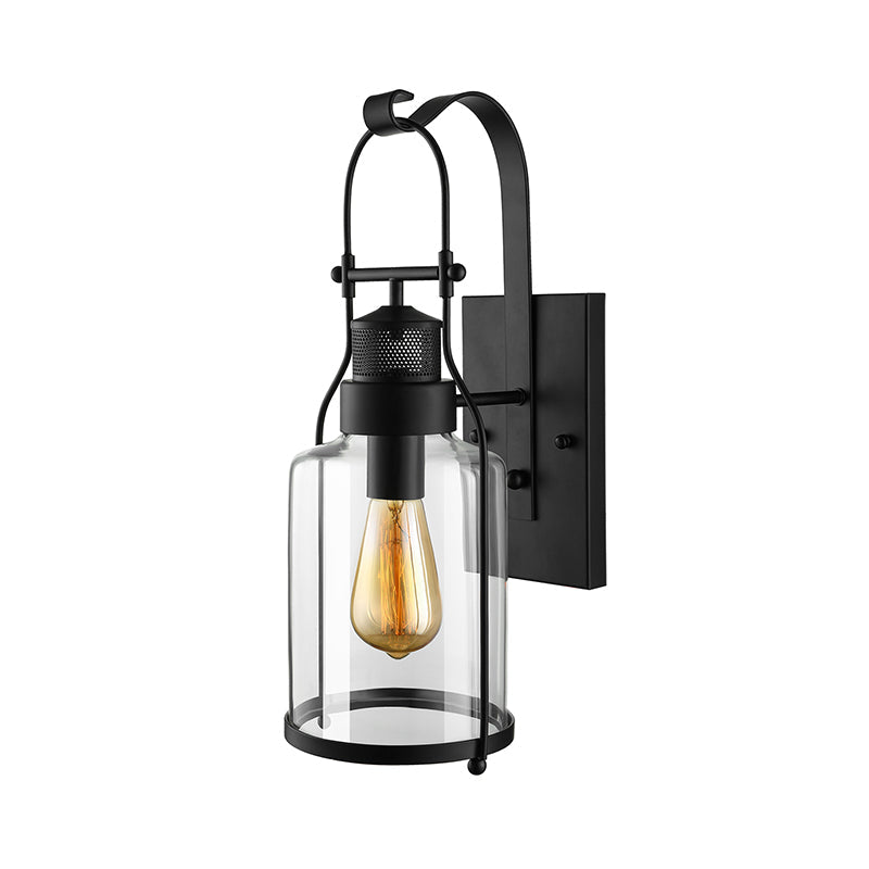 BowLift | Cylinder clear glass wall-mounted lamp industrial single bulb living room wall sconce in black/white/rust with cage