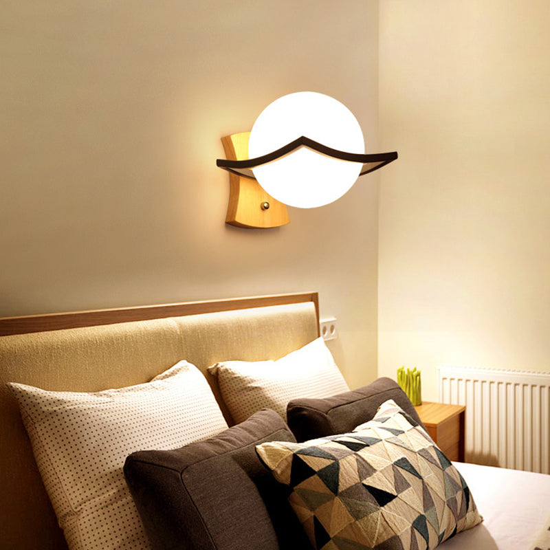 BowLift | Contemporary globe shade wall lamp 1 head milk glass wall lamp in white for bedside table
