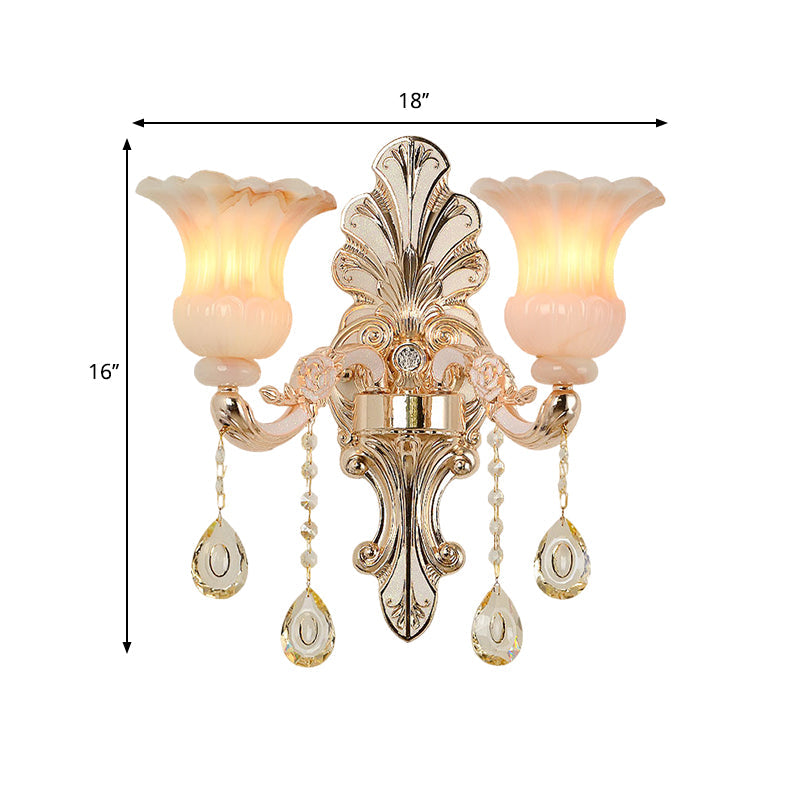 BowLift | Crystal Champagne Wall Lighting Idea Flower Shade 1/2-Head Classic Wall-Mounted Lamp Light
