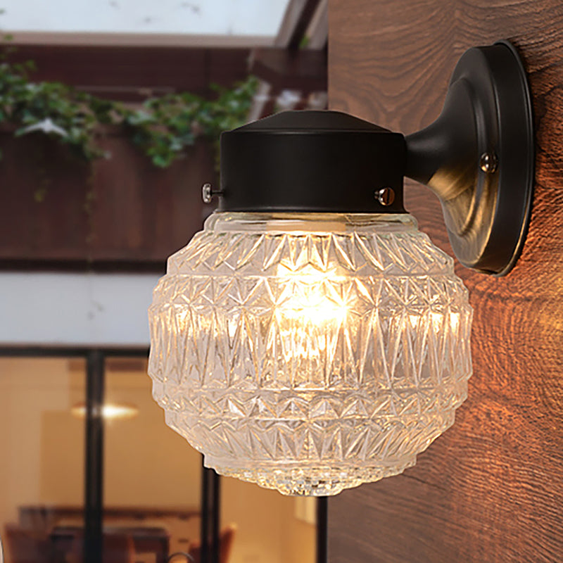 BowLift | Black/White Spherical Wall Light Modernist 1 Light Grid Glass Wall Lamp Light for Reading Room