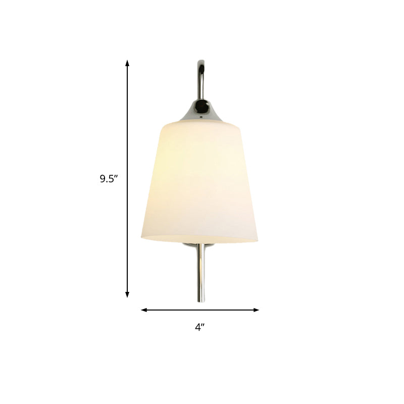 BowLift | Bell Milk Glass Wall Light Modernist 1 Light Chrome Wall Mounted Lamp with Curved Arm