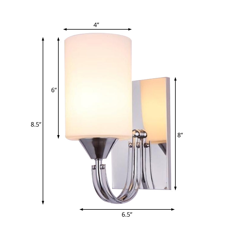 BowLift | Silver Cylindrical Wall Light Modern 1 Light White Glass Wall Mounted Lamp with Curved Arm
