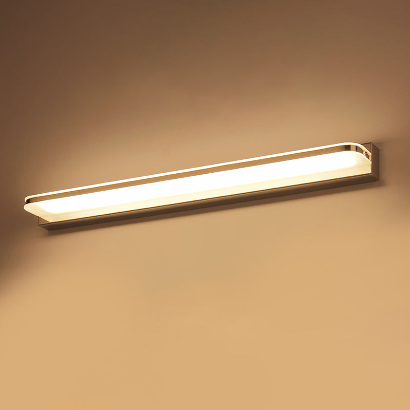 BowLift | Rectangular Wall Wash Basin Light Simple Stainless Steel-Chrome 16.5"/20.5"/24.5" L LED Wall Light with Rounded Corner, Warm/White Light