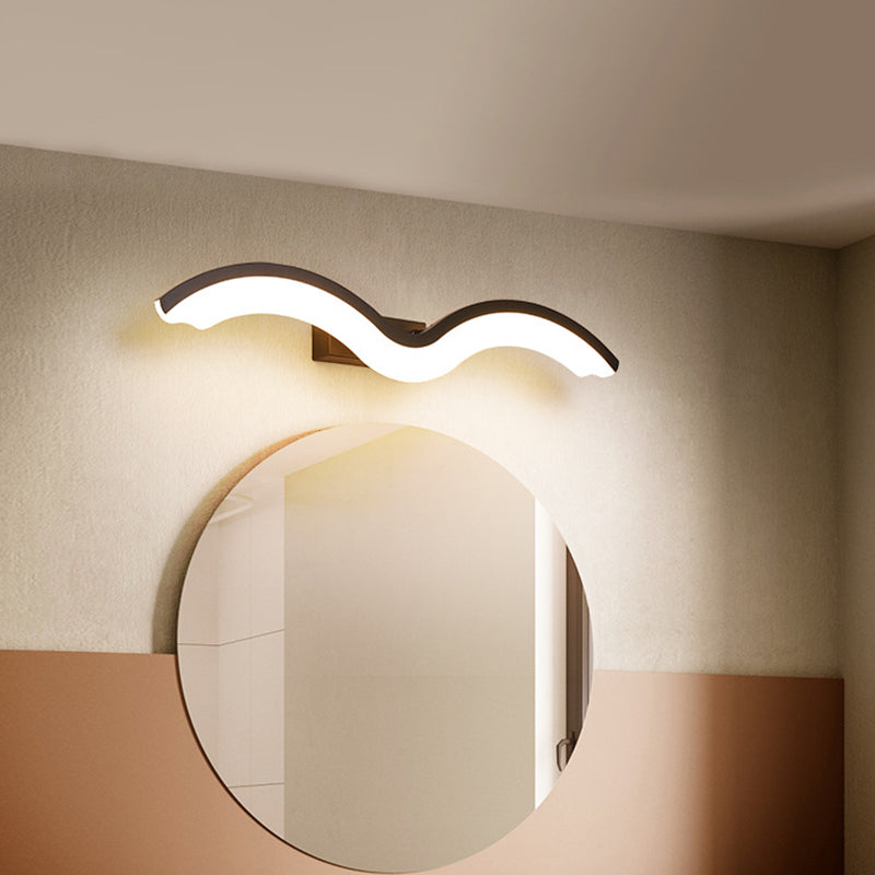 BowLift | Black/White Wavelet LED Wall Lamp Minimalism Metal Mirror Light with Frosted Diffuser, 16"/23.5"/31.5" long