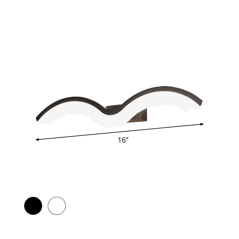BowLift | Black/White Wavelet LED Wall Lamp Minimalism Metal Mirror Light with Frosted Diffuser, 16"/23.5"/31.5" long
