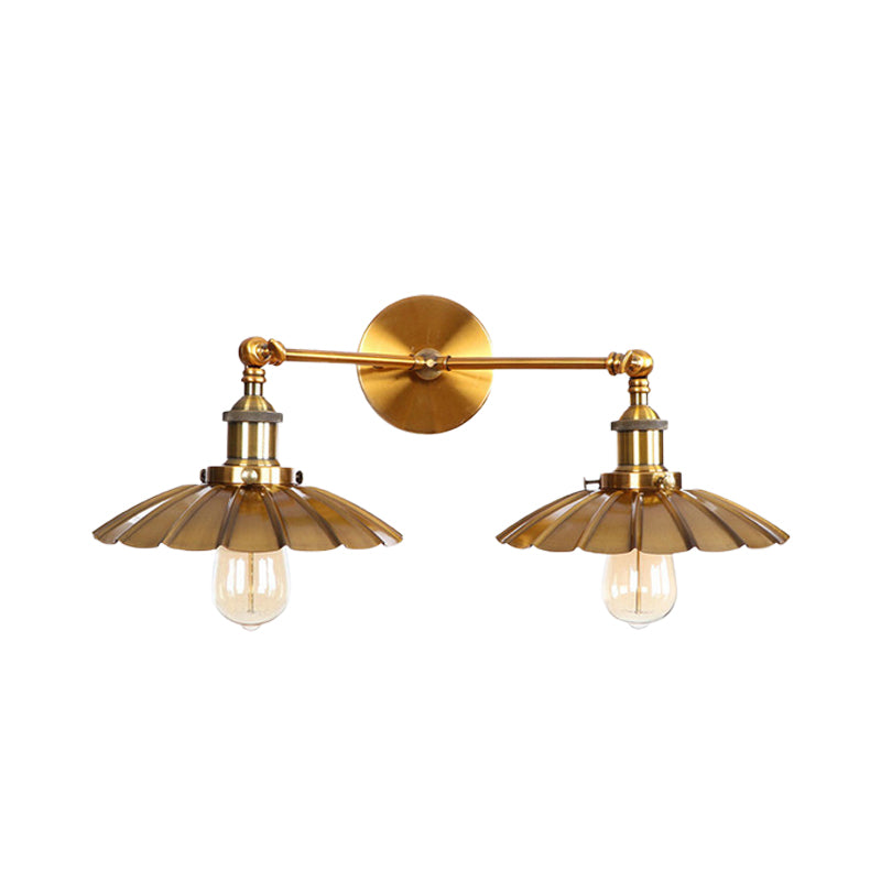 BowLift | Antique Stylish Ribbed Edge Wall Lamp 2 Heads Metal Wall Mounted Light in Brass/Rust for Bedroom