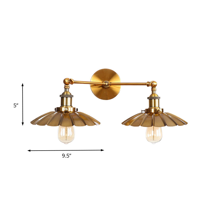 BowLift | Antique Stylish Ribbed Edge Wall Lamp 2 Heads Metal Wall Mounted Light in Brass/Rust for Bedroom