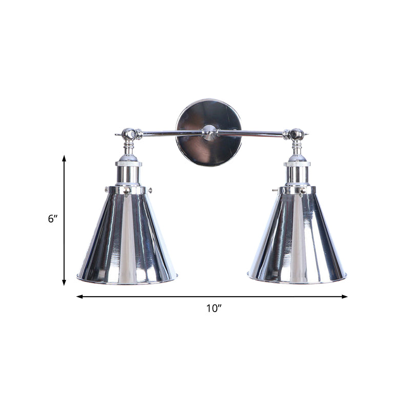 BowLift | Polished Chrome Conic Wall Mount Fixture Retro Style Iron 2 Lights Dining Room Wall Mount Light
