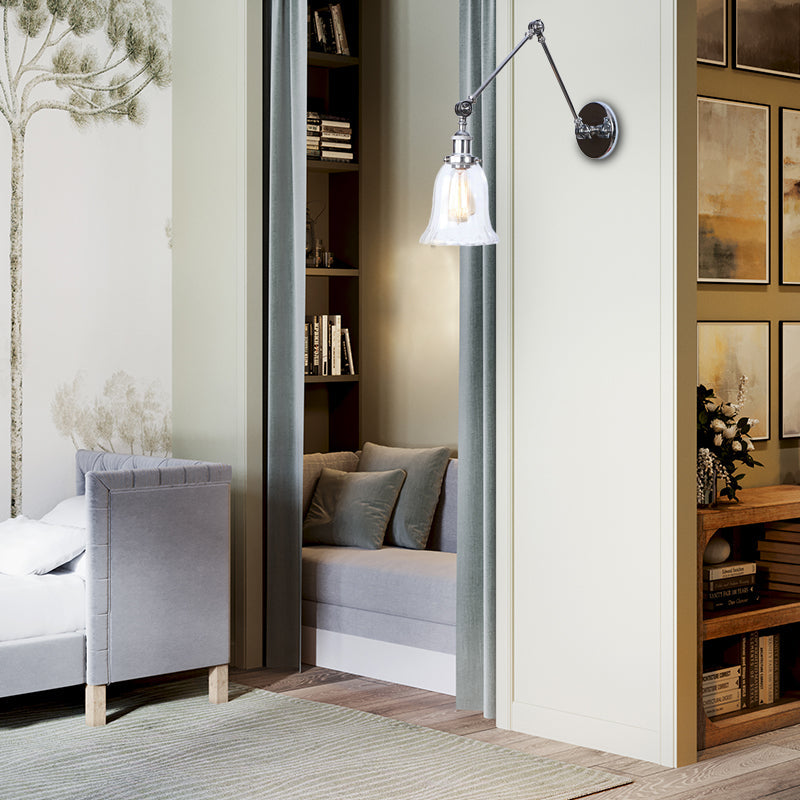BowLift | Chrome One Light Wall Lamp Vintage Clear Glass Bell Lighting for Living Room