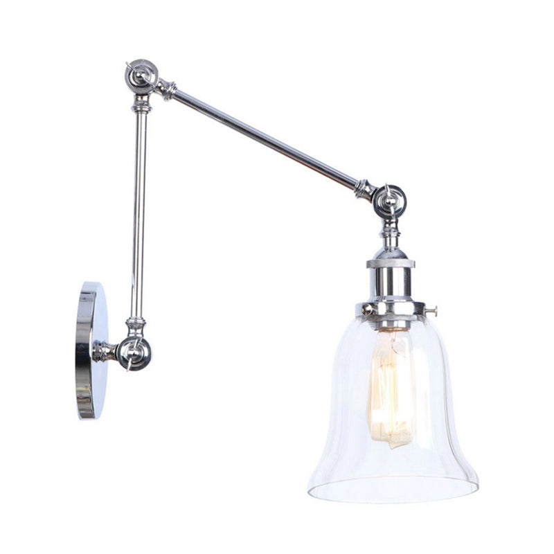 BowLift | Chrome One Light Wall Lamp Vintage Clear Glass Bell Lighting for Living Room