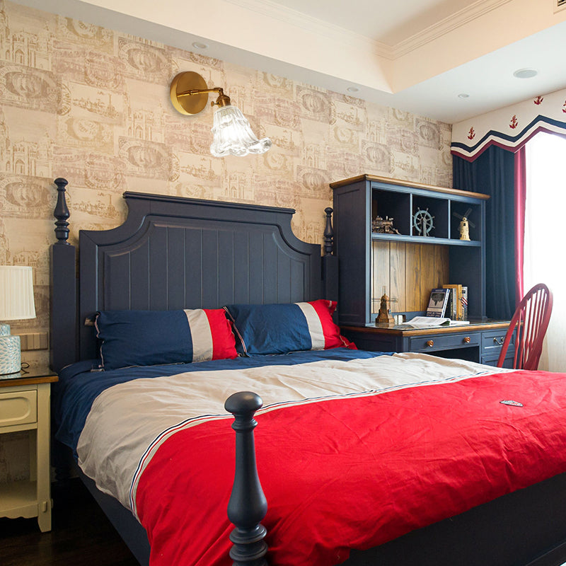 BowLift | Clear Textured Glass Brass Wall Light Art Deco 1-Light Industrial Wall Sconce