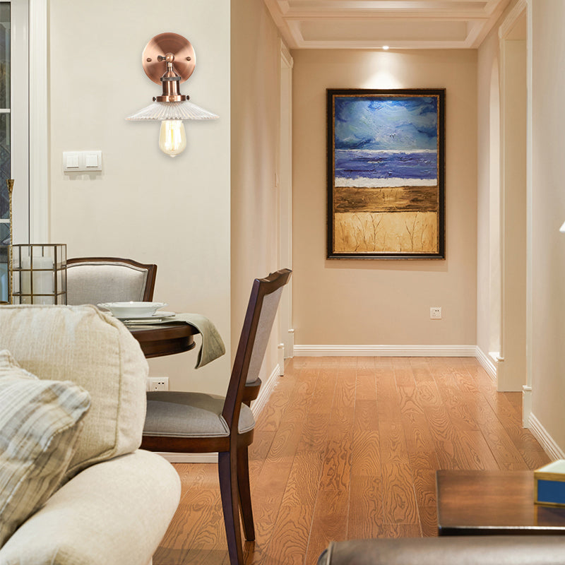 BowLift | Clear Prism Glass Copper Wall Light Scalloped 1-Light Industrial Wall Lamp Decor