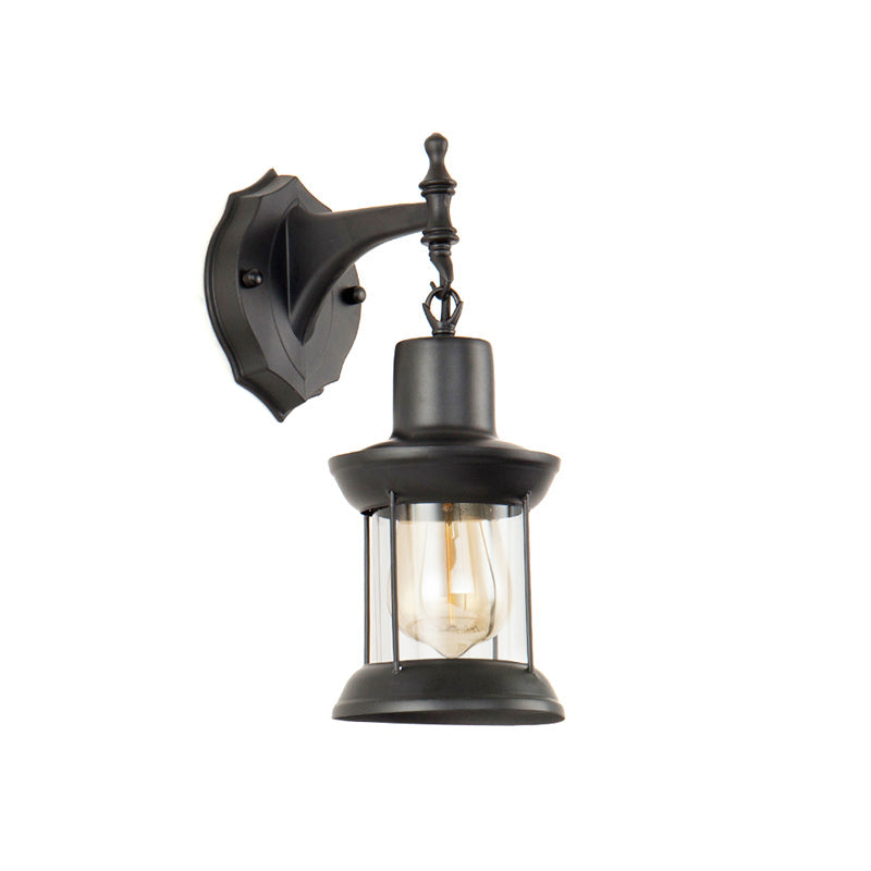 BowLift | Clear Glass Black Wall Light Lantern 1-Light Industrial Wall Lamp for the Kitchen