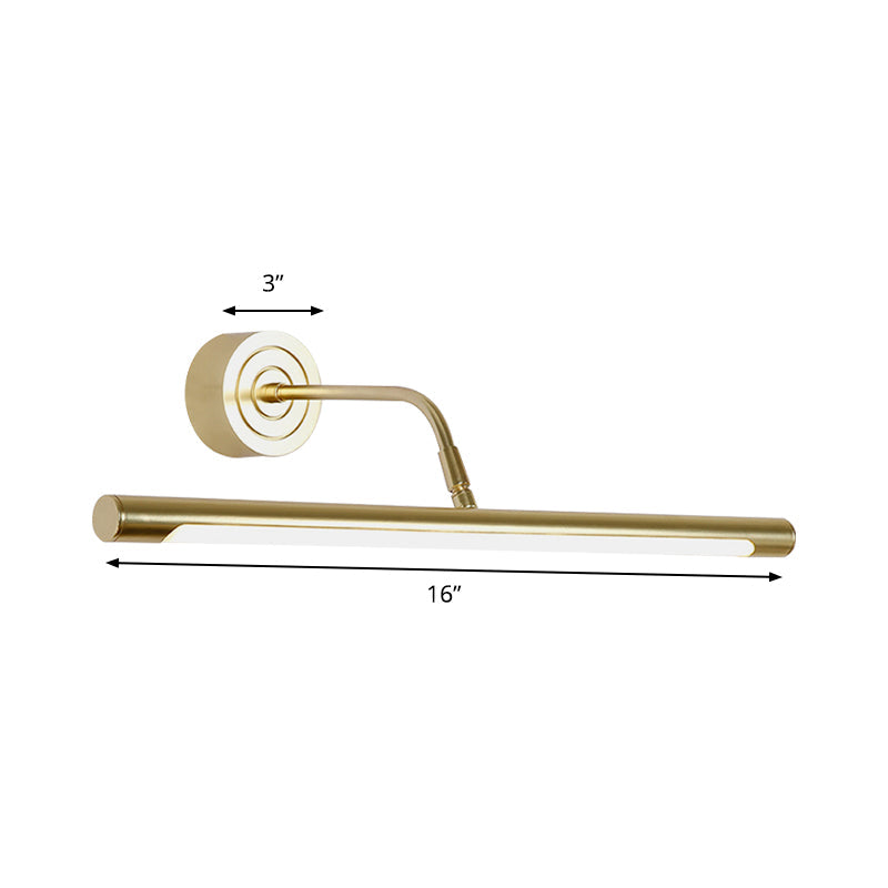 BowLift | 16"/20" W Slim Cylindrical Makeup Mirror Light Modernism Metal LED Gold Wall Mount Lamp for Bedroom, Warm/White Lighting