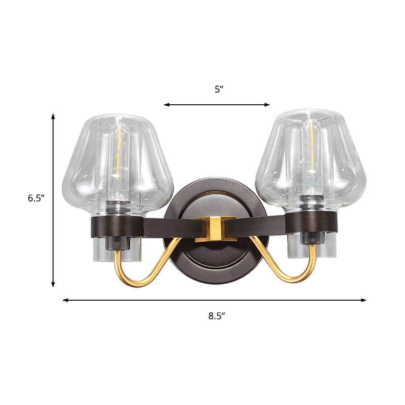 BowLift | Clear Glass Black Wall Light Mushroom Shade 2-Light Modern Wall Lamp Accessories for Bedroom