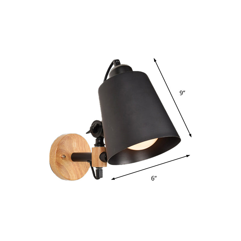 BowLift | Bucket Shade Metal Wall Lamp Modernism 1 Light Hallway Wall Mounted Light with Wooden Back Plate in Black/White