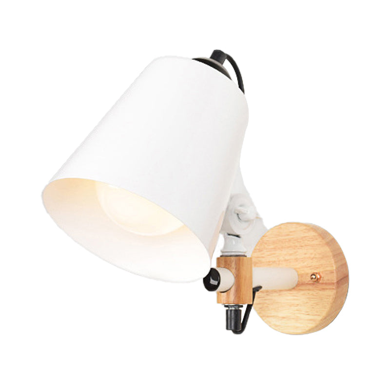 BowLift | Bucket Shade Metal Wall Lamp Modernism 1 Light Hallway Wall Mounted Light with Wooden Back Plate in Black/White