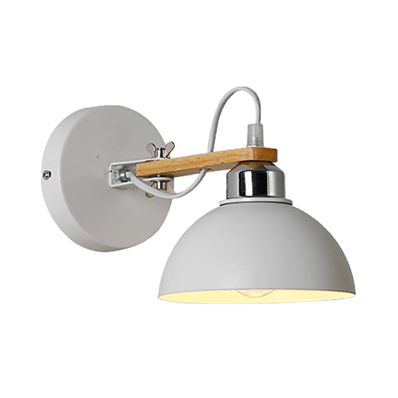 BowLift | 1 Light Scalloped Wall Lamp Simple Style White Metallic and Wooden Wall Lighting for Bedroom