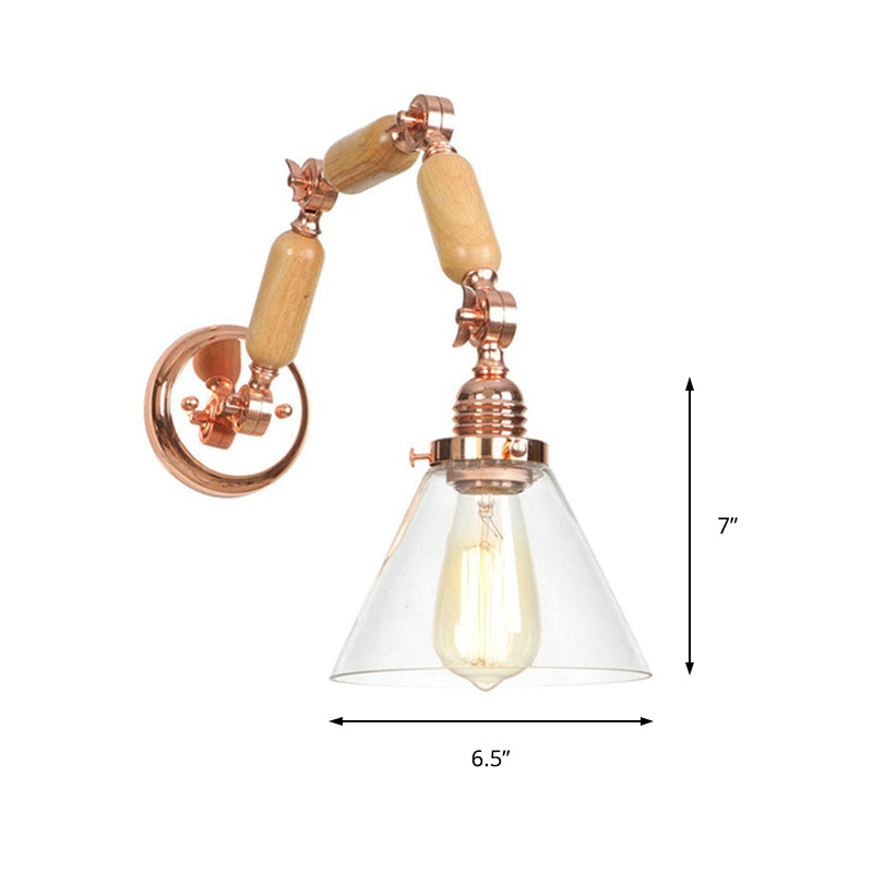 BowLift | A Pear Clear Glass Wall Light Industrial Gold Cone Living Room Wall Light with Curved Arm