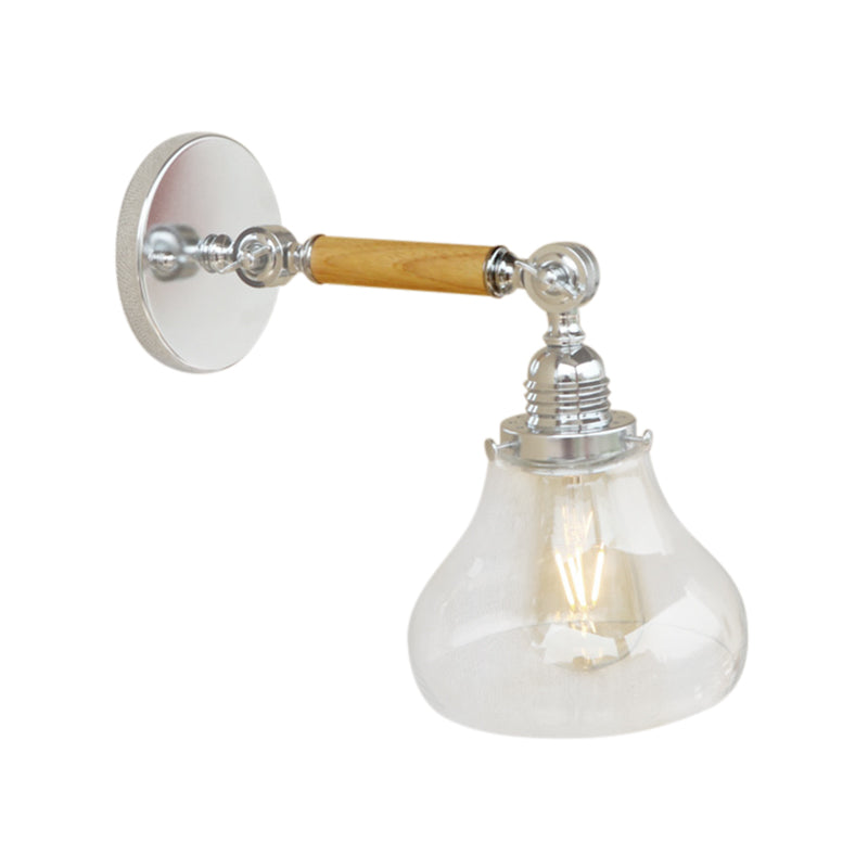 BowLift | Wood One Light Wall Lamp Vintage Clear Glass Pear Lighting Fixture for Living Room, 8"/4"/6" L Wooden Arm