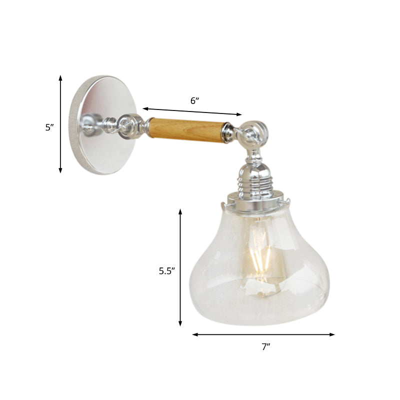 BowLift | Wood One Light Wall Lamp Vintage Clear Glass Pear Lighting Fixture for Living Room, 8"/4"/6" L Wooden Arm