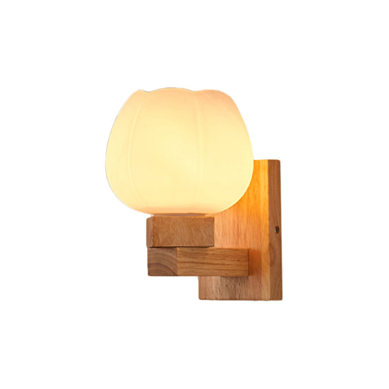 BowLift | Single Bulb Opal Glass Wall Light Nordic Wood Bowl Bedroom Lighting Fixture