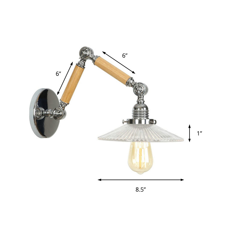 BowLift | A light wall lamp with bowl shade ribbed glass vintage study wall light with 8"+8"/6"+6"/8"+4" extendable wooden arm