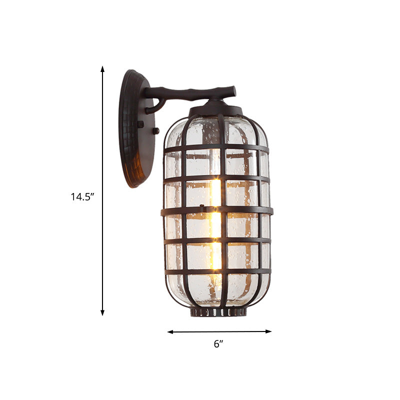 BowLift | Caged Seeds Glass Wall Mounted Lamp Industrial Single Bulb Outdoor Sculpture Light in Black/Bronze, 5.5"/6"/8" Wide