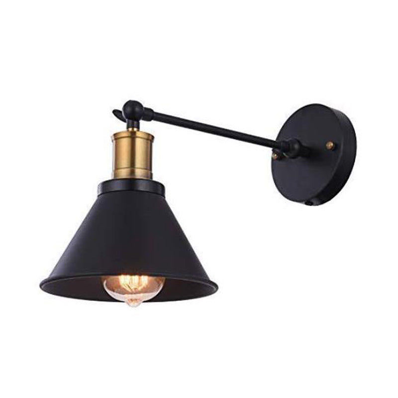 BowLift | Black 1 Light Wall Lamp Lighting Industrial Metal Cone Light Fixture for Bedroom