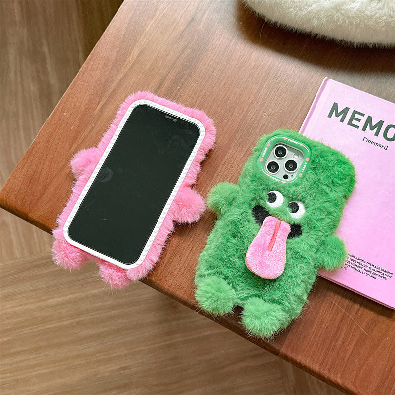 BowLift | Funny Tongue Sticking Out Plush Phone Case For iPhone
