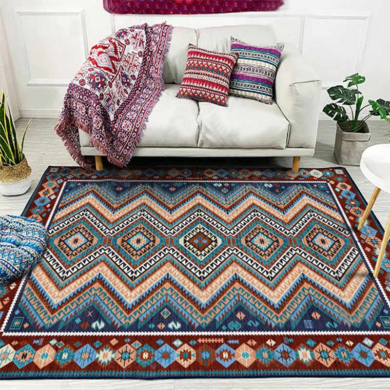 BowLift | Framed Diamond Aztec Rug with Tribal Symbols Polyester non-slip back Power Loom Indoor Rug for Living Room