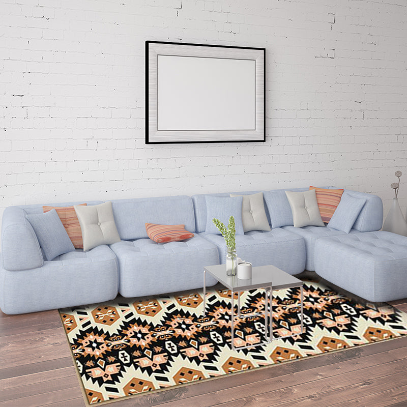 BowLift | Yellow and Black Indian Tribal Printed Rug Diamond Geometric Polyester Non-Slip Back Stain Resistant Area Rug