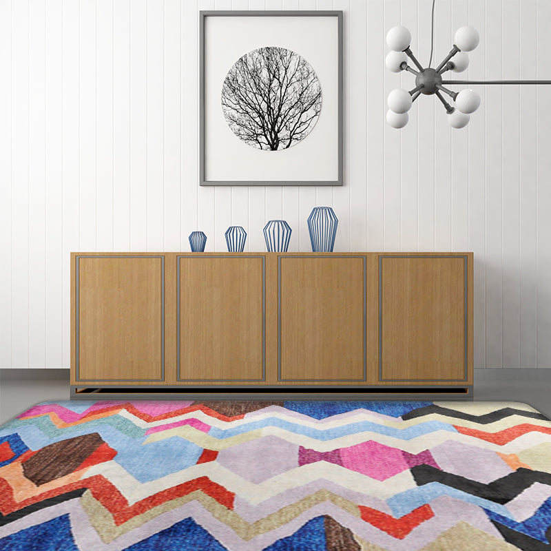 BowLift | Abstract Colorful Mosaic Carpet with Striped Chevron Fabric Anti-Slip Power Loom Flooring for the Living Room