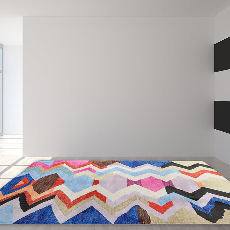 BowLift | Abstract Colorful Mosaic Carpet with Striped Chevron Fabric Anti-Slip Power Loom Flooring for the Living Room