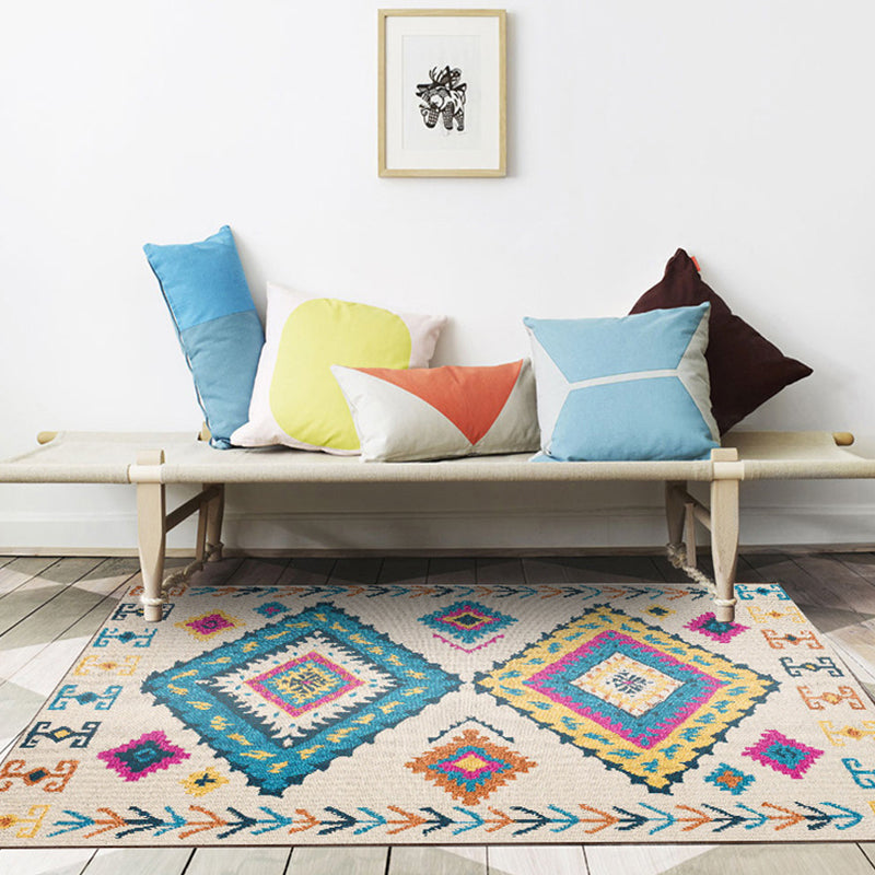 BowLift | Colorful rug Moroccan southwestern diamond geometric rug polyester washable non-slip stain-resistant area rug