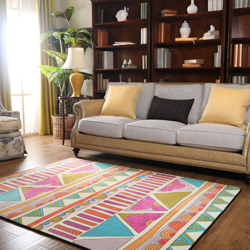 BowLift | Pink colored Moroccan geometric rug rustic synthetic indoor rug washable stain-resistant rug with flowers