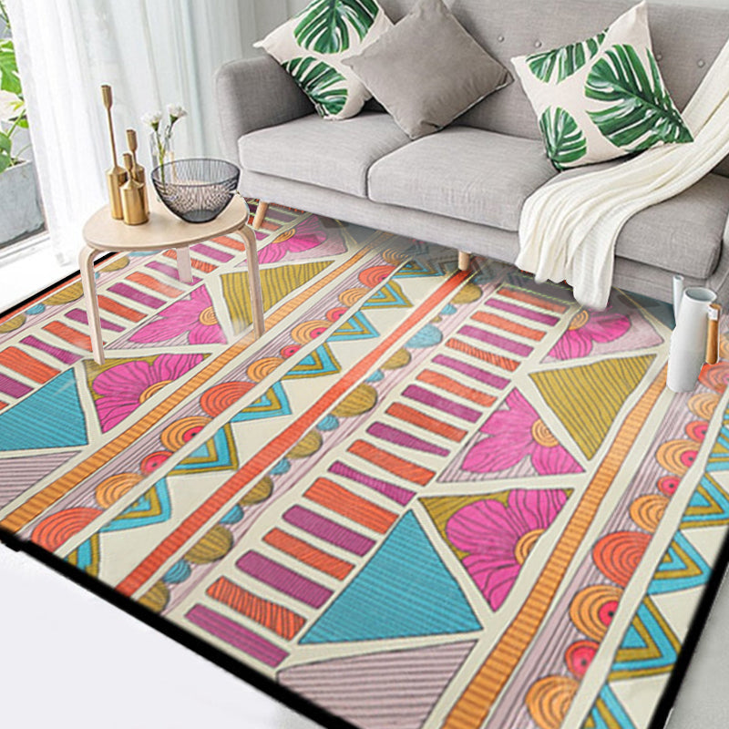 BowLift | Pink colored Moroccan geometric rug rustic synthetic indoor rug washable stain-resistant rug with flowers