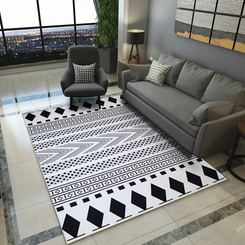 BowLift | Diamond Geometric Rug Southwestern Americana Area Rug for Bedroom Black and White Fabric Stain Resistant Rug