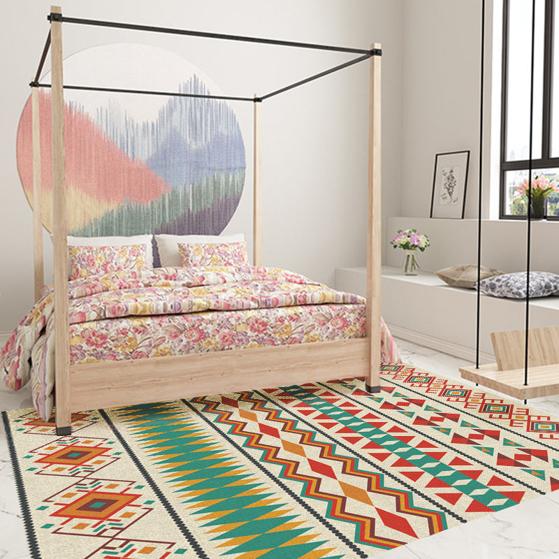 BowLift | Indian Tribal Orange and Green Rug Striped Geometric Area Rug Fabri Pet Friendly Stain Resistant Indoor Carpet