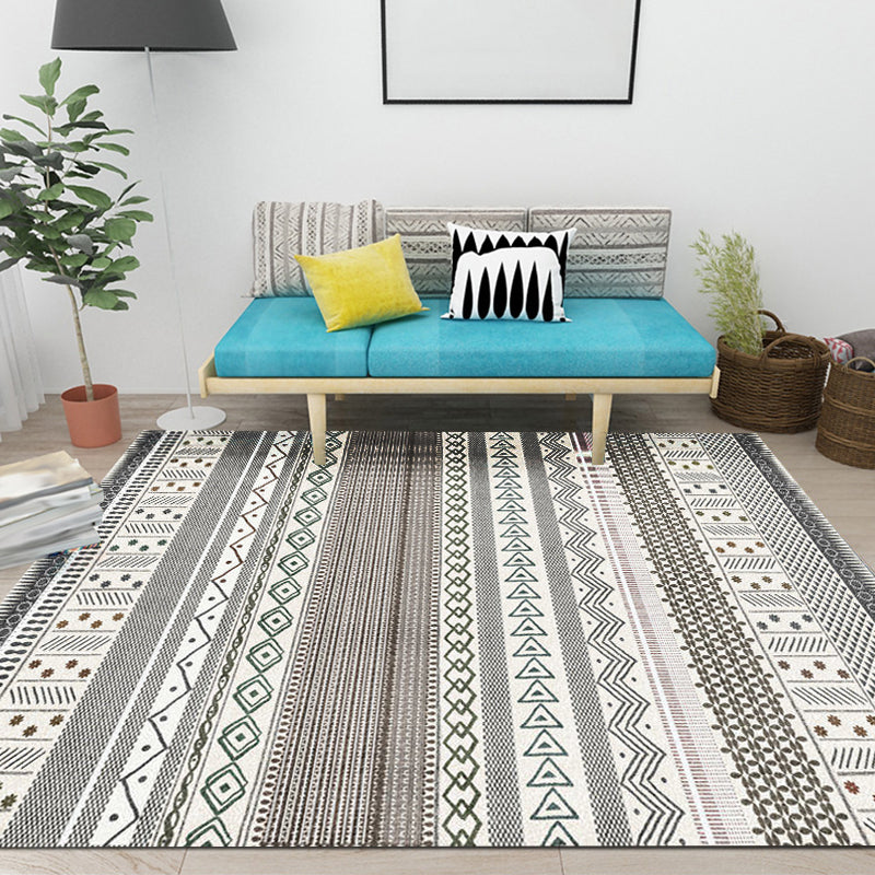 BowLift | Bohemian Striped Geometric Rug Fabric Rug for Living Room Non-Slip Back Rug in Light Green and Brown