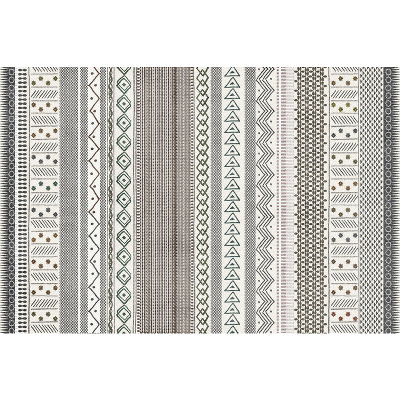 BowLift | Bohemian Striped Geometric Rug Fabric Rug for Living Room Non-Slip Back Rug in Light Green and Brown